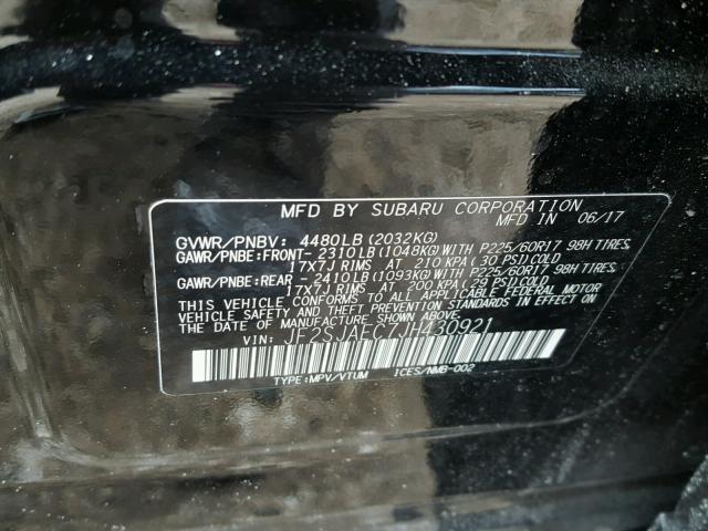 JF2SJAEC7JH430921 - 2018 SUBARU FORESTER 2 BLACK photo 10