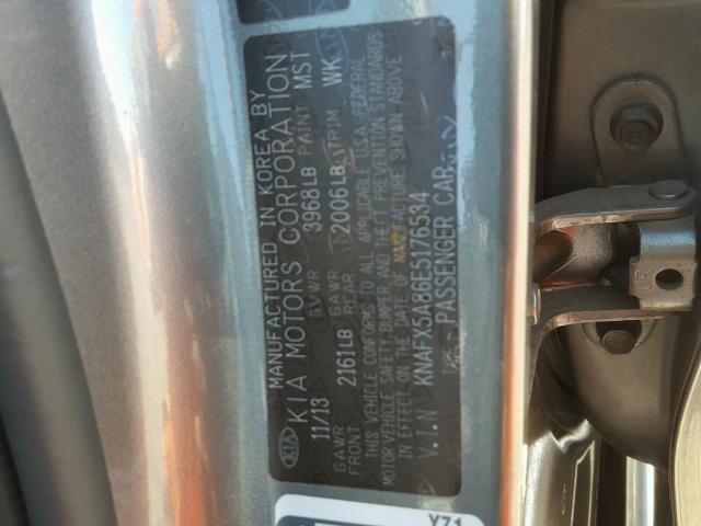 KNAFX5A86E5176534 - 2014 KIA FORTE EX GRAY photo 10