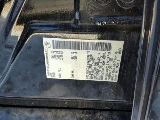 1N4AL2AP8CC181859 - 2012 NISSAN ALTIMA BAS BLACK photo 10