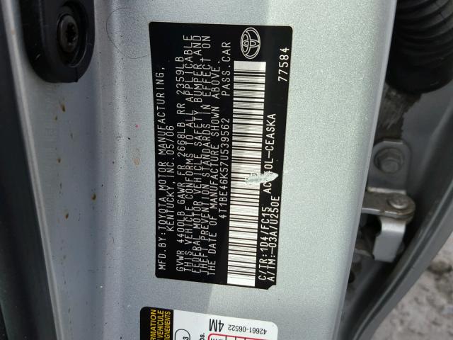 4T1BE46K57U539562 - 2007 TOYOTA CAMRY NEW SILVER photo 10