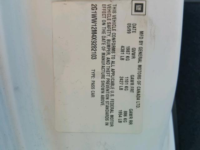 2G1WW12M4X9282103 - 1999 CHEVROLET MONTE CARL 白色 照片 10