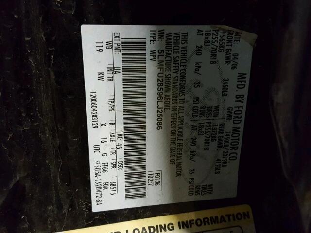 5LMFU28596LJ25086 - 2006 LINCOLN NAVIGATOR BLACK photo 10