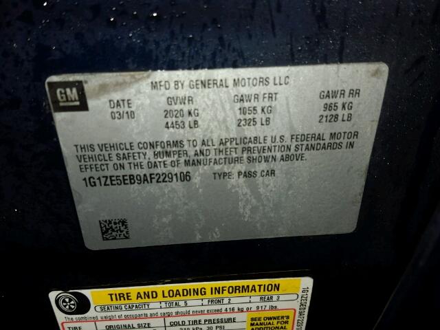 1G1ZE5EB9AF229106 - 2010 CHEVROLET MALIBU LTZ 蓝色 照片 10