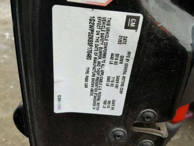 1G2WP52K83F176480 - 2003 PONTIAC GRAND PRIX BLACK photo 10