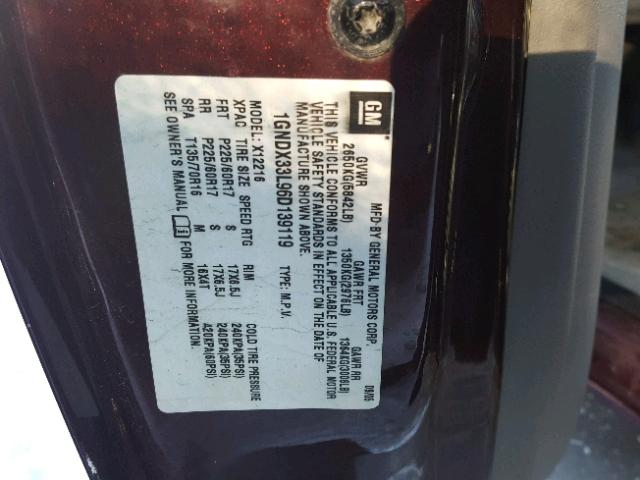 1GNDX33L96D139119 - 2006 CHEVROLET UPLANDER L MAROON photo 10