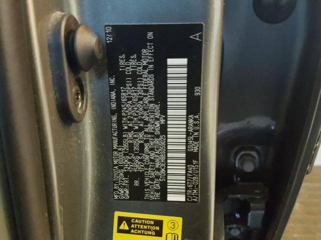 5TDBK3EH8BS059025 - 2011 TOYOTA HIGHLANDER GRAY photo 10