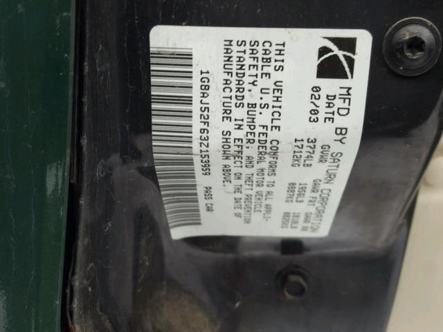 1G8AJ52F63Z153959 - 2003 SATURN ION LEVEL GREEN photo 10