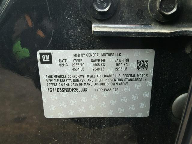 1G11D5SR3DF260003 - 2013 CHEVROLET MALIBU 1LT 黑色 照片 10