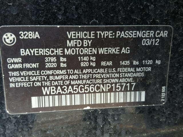 WBA3A5G56CNP15717 - 2012 BMW 328 I BLACK photo 10