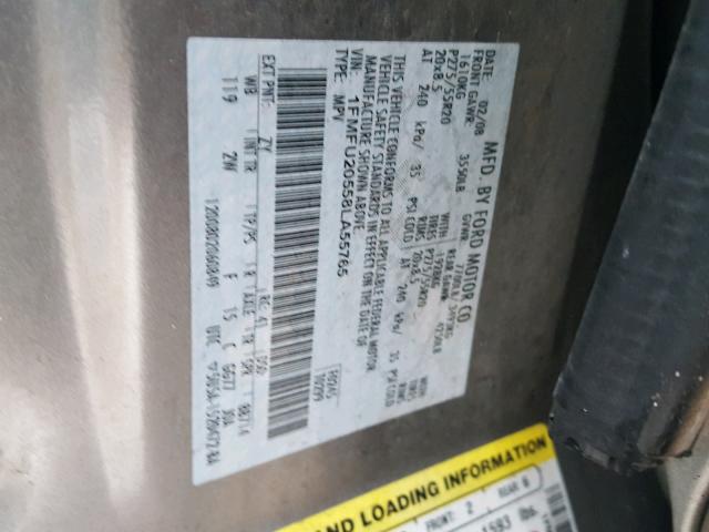 1FMFU20558LA55765 - 2008 FORD EXPEDITION GRAY photo 10