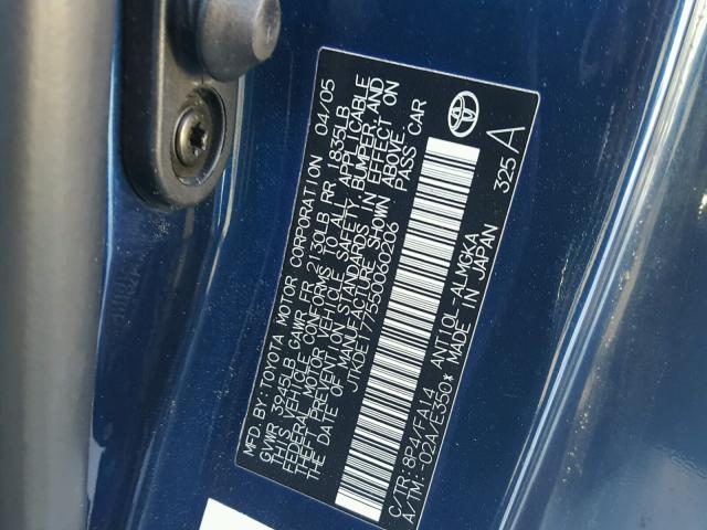 JTKDE177550060206 - 2005 TOYOTA SCION TC BLUE photo 10