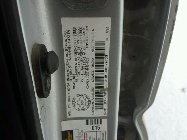 5TEMU52N27Z336383 - 2007 TOYOTA TACOMA DOU SILVER photo 10