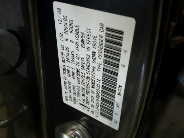 JH4CU2F66AC018574 - 2010 ACURA TSX GRAY photo 10