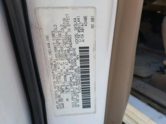 5TDZT38A93S139834 - 2003 TOYOTA SEQUOIA LI WHITE photo 10