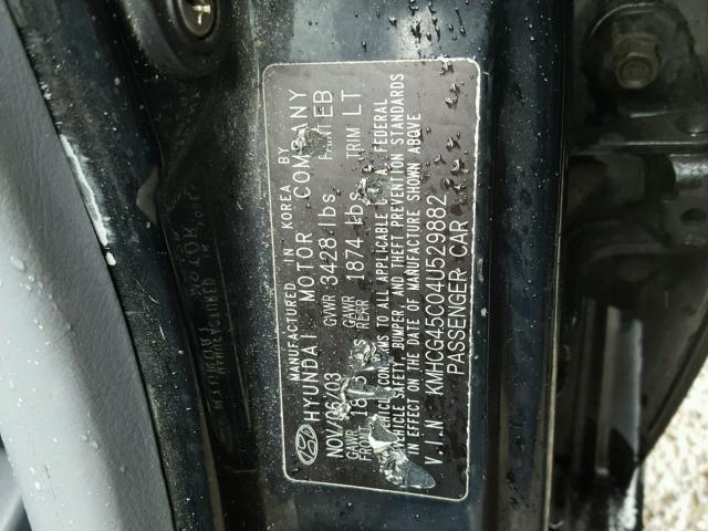 KMHCG45C04U529882 - 2004 HYUNDAI ACCENT GL BLACK photo 10