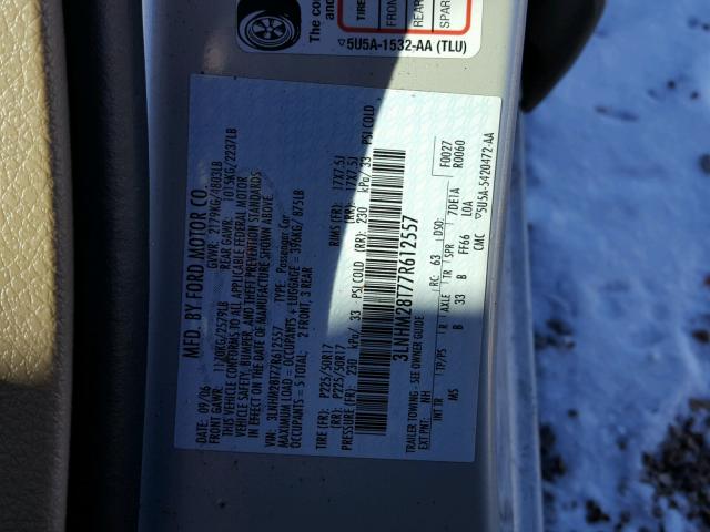 3LNHM28T77R612557 - 2007 LINCOLN MKZ კრემისფერი ფოტო 10