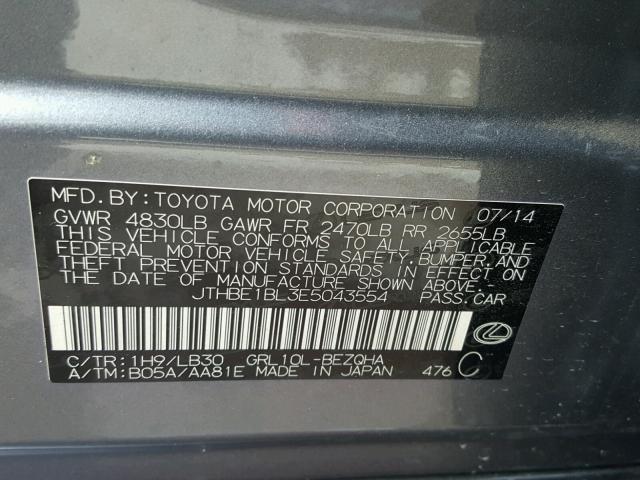 JTHBE1BL3E5043554 - 2014 LEXUS GS 350 GRAY photo 10