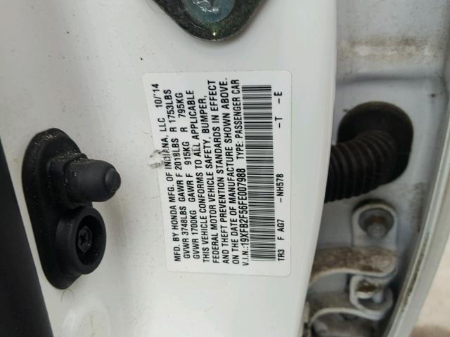 19XFB2F56FE007988 - 2015 HONDA CIVIC LX WHITE photo 10