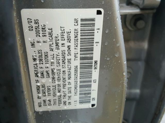 1HGCM66497A056894 - 2007 HONDA ACCORD SE SILVER photo 10