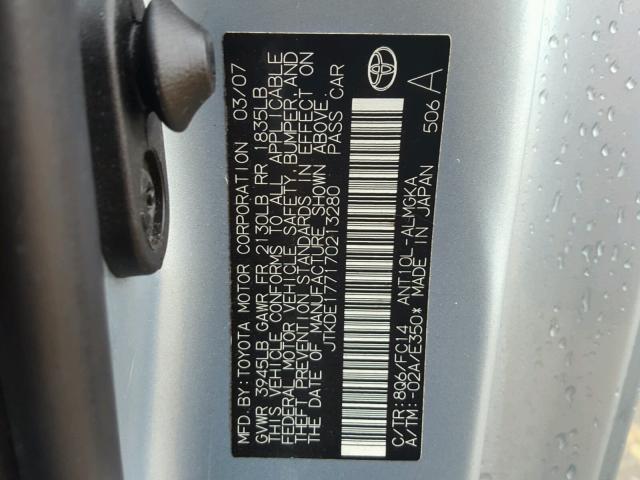 JTKDE177170213280 - 2007 TOYOTA SCION TC SILVER photo 10