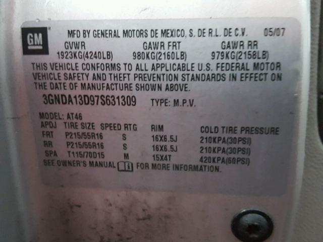 3GNDA13D97S631309 - 2007 CHEVROLET HHR LS SILVER photo 10