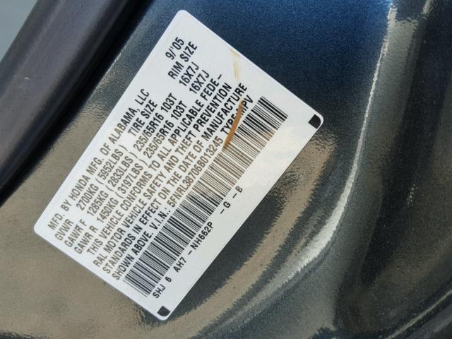 5FNRL38706B013245 - 2006 HONDA ODYSSEY EX GRAY photo 10