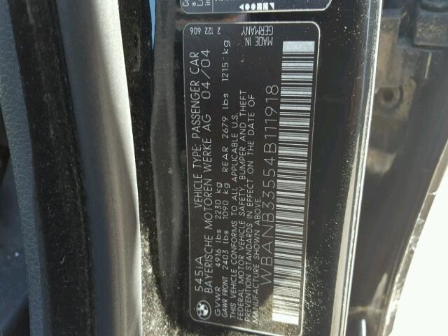 WBANB33554B111918 - 2004 BMW 545 I BLACK photo 10