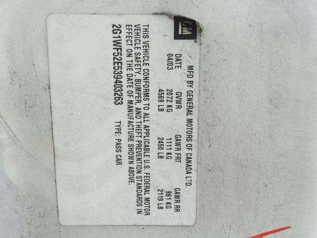 2G1WF52E539403263 - 2003 CHEVROLET IMPALA 白色 照片 10