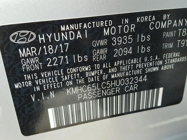 KMHC65LC5HU032344 - 2017 HYUNDAI IONIQ BLUE SILVER photo 10