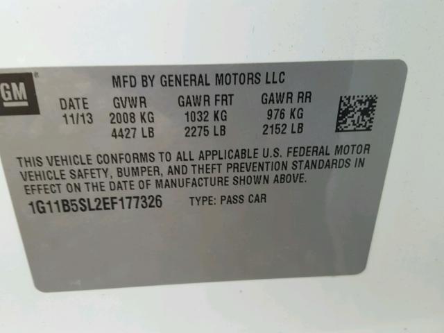 1G11B5SL2EF177326 - 2014 CHEVROLET MALIBU LS 白色 照片 10
