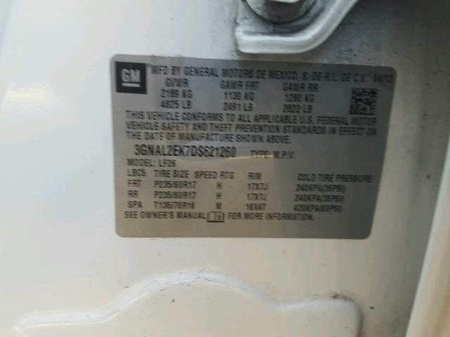 3GNAL2EK7DS621260 - 2013 CHEVROLET CAPTIVA LS 白色 照片 10