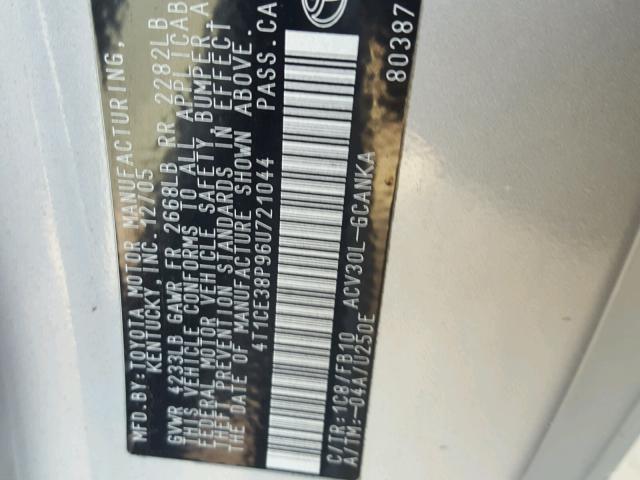 4T1CE38P96U721044 - 2006 TOYOTA CAMRY SOLA SILVER photo 10