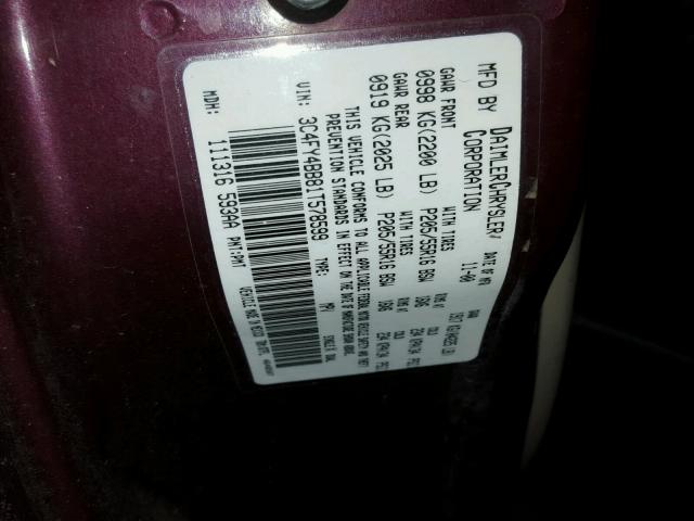 3C4FY4BB81T578599 - 2001 CHRYSLER PT CRUISER PURPLE photo 10