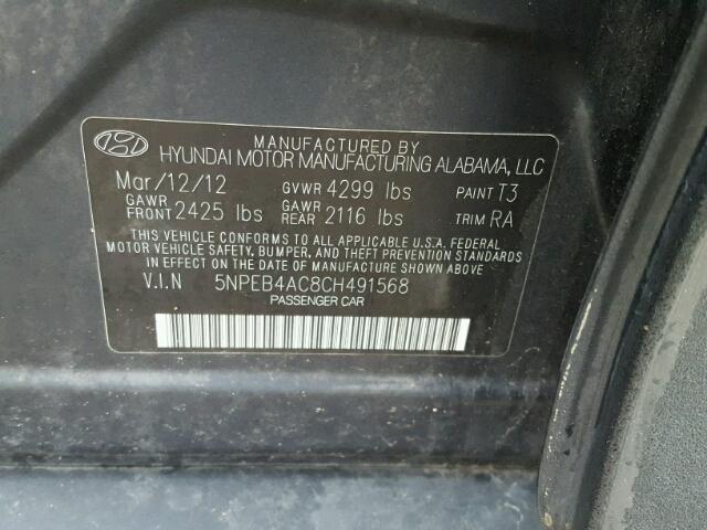 5NPEB4AC8CH491568 - 2012 HYUNDAI SONATA GLS BLUE photo 10