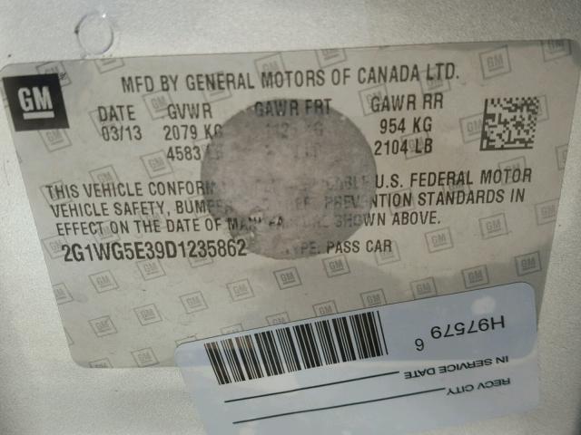 2G1WG5E39D1235862 - 2013 CHEVROLET IMPALA LT SILVER photo 10