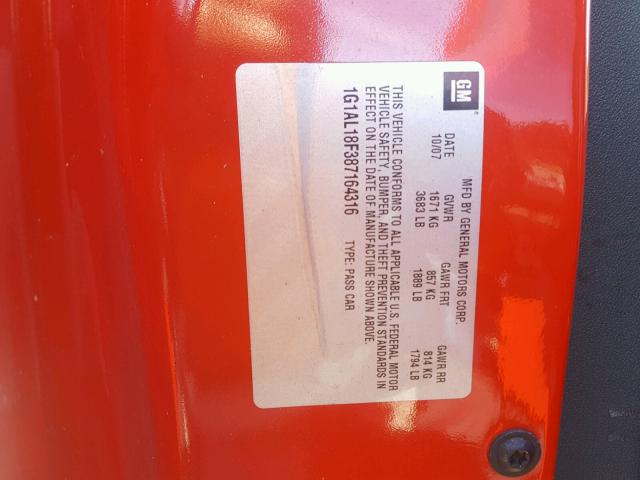 1G1AL18F387164316 - 2008 CHEVROLET COBALT LT RED photo 10