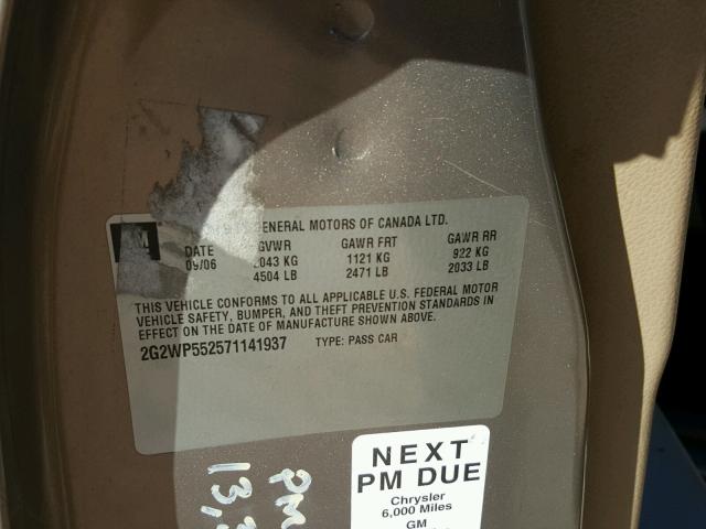 2G2WP552571141937 - 2007 PONTIAC GRAND PRIX GOLD photo 10