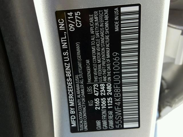 55SWF4KB8FU010069 - 2015 MERCEDES-BENZ C 300 4MAT SILVER photo 10