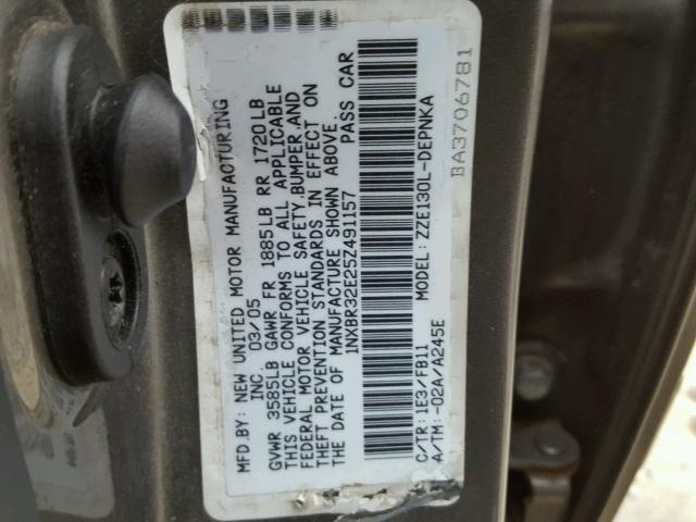 1NXBR32E25Z491157 - 2005 TOYOTA COROLLA CE GRAY photo 10