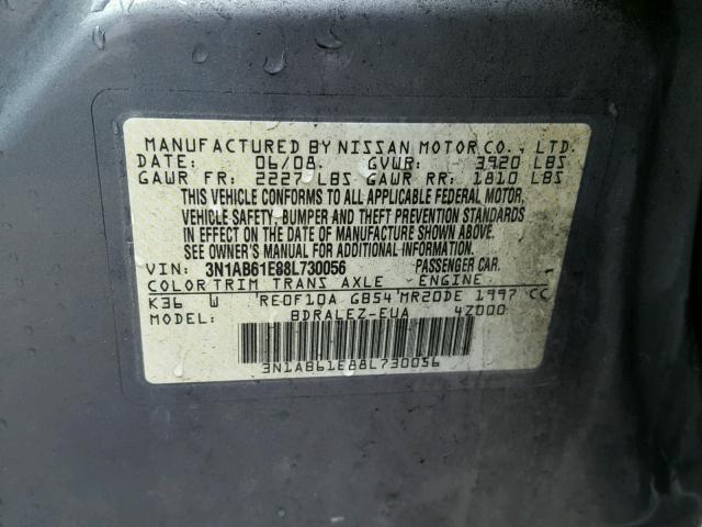 3N1AB61E88L730056 - 2008 NISSAN SENTRA 2.0 GRAY photo 10