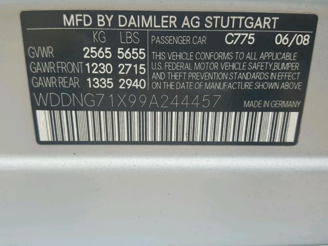 WDDNG71X99A244457 - 2009 MERCEDES-BENZ S 550 SILVER photo 10