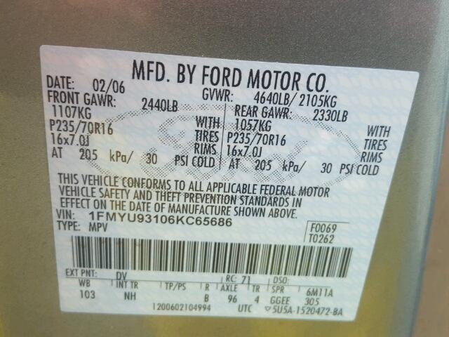 1FMYU93106KC65686 - 2006 FORD ESCAPE XLT BLUE photo 10