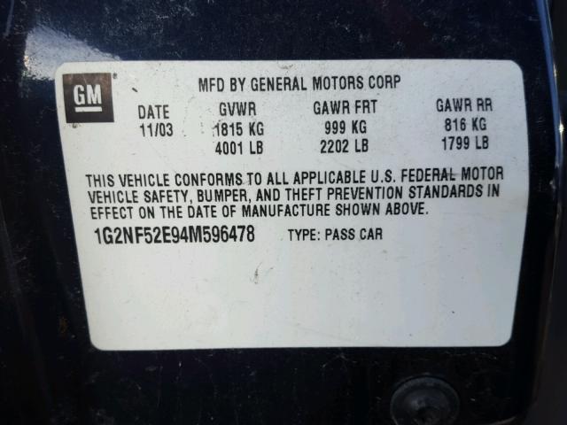 1G2NF52E94M596478 - 2004 PONTIAC GRAND AM S ლურჯი ფოტო 10