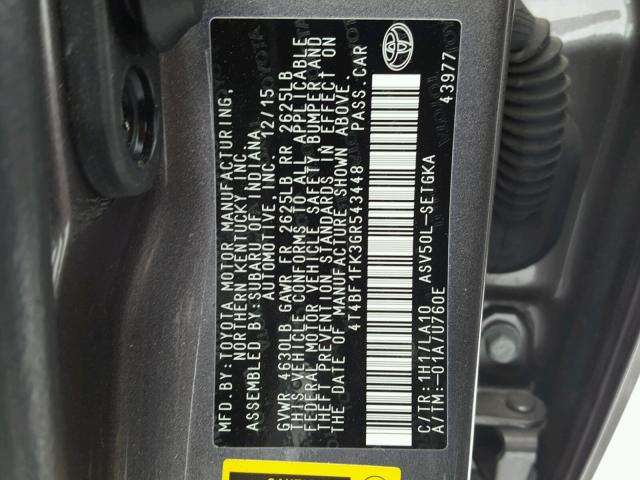 4T4BF1FK3GR543448 - 2016 TOYOTA CAMRY LE GRAY photo 10