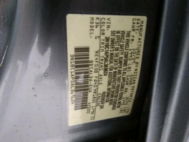 3N1BC1AP5AL369624 - 2010 NISSAN VERSA S GRAY photo 10