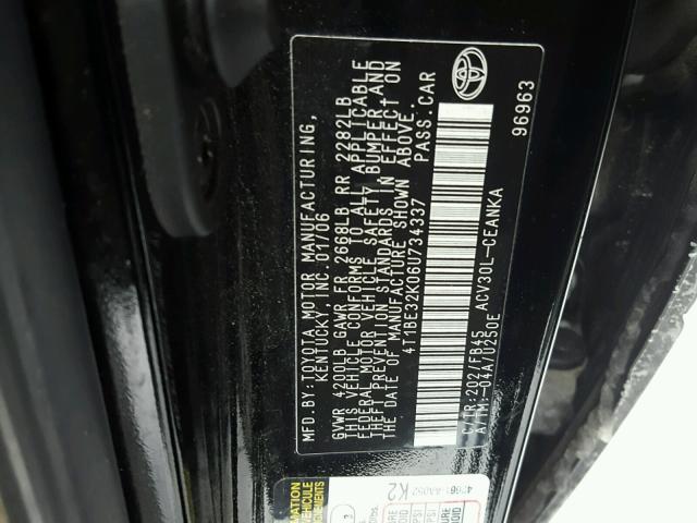 4T1BE32K06U734337 - 2006 TOYOTA CAMRY LE BLACK photo 10