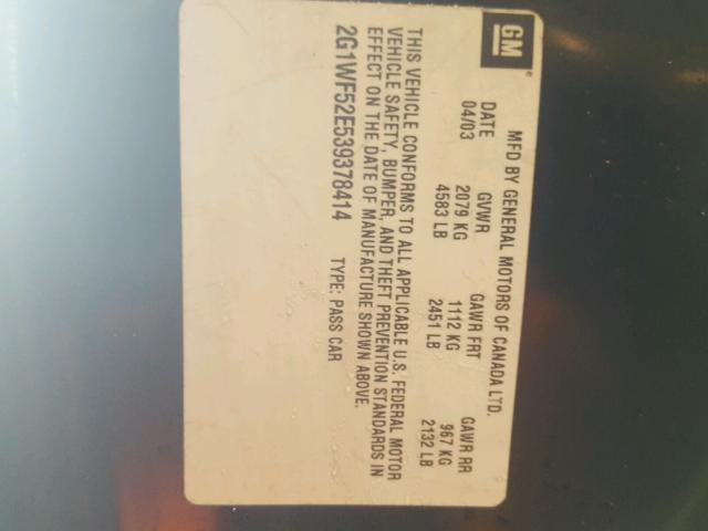 2G1WF52E539378414 - 2003 CHEVROLET IMPALA 黑色 照片 10