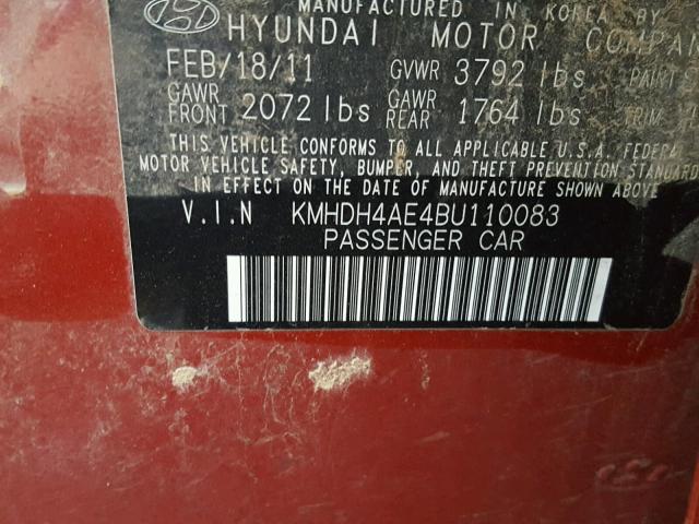 KMHDH4AE4BU110083 - 2011 HYUNDAI ELANTRA GL RED photo 10