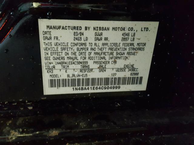 1N4BA41E64C904999 - 2004 NISSAN MAXIMA SE BLACK photo 10