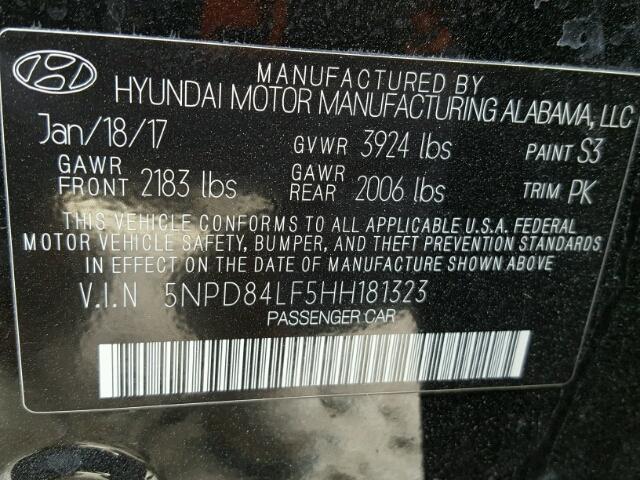 5NPD84LF5HH181323 - 2017 HYUNDAI ELANTRA SE BLACK photo 10